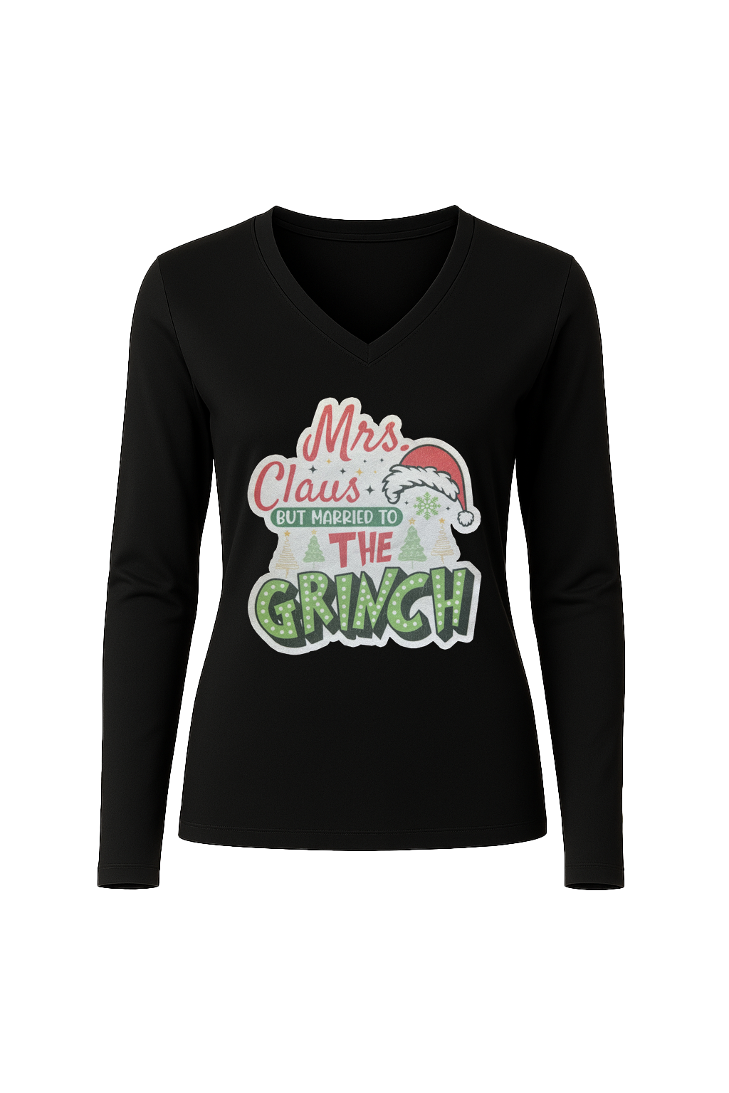 Glitter Married To The Grinch Long Sleeve V-Neck Tee
