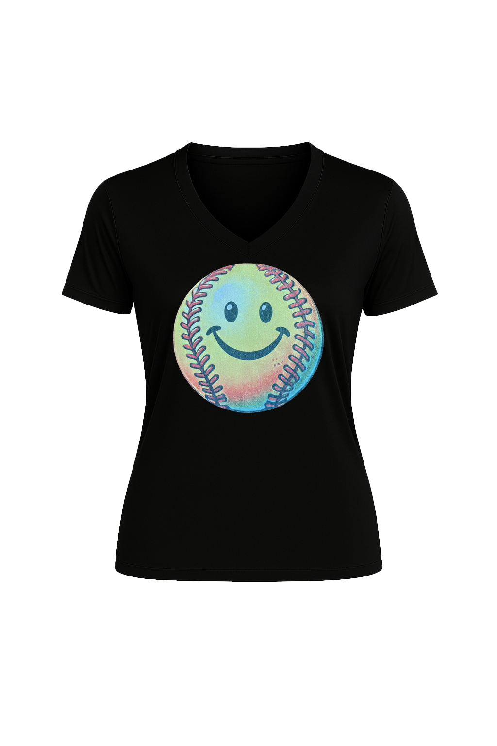 Glitter Happy Softball Short Sleeve V-Neck Tee