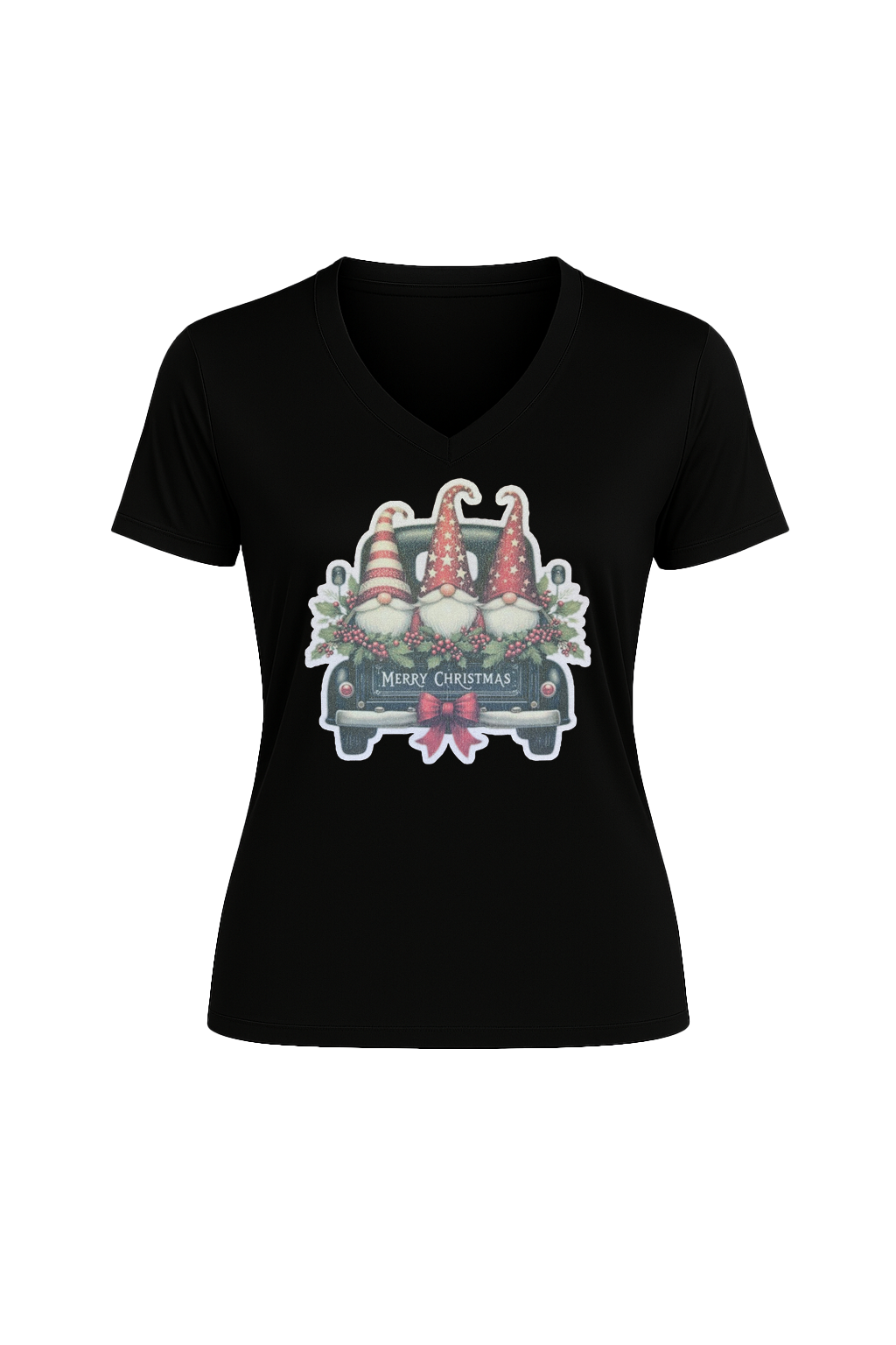Glitter Gnome For The Holidays Short Sleeve V-Neck Tee