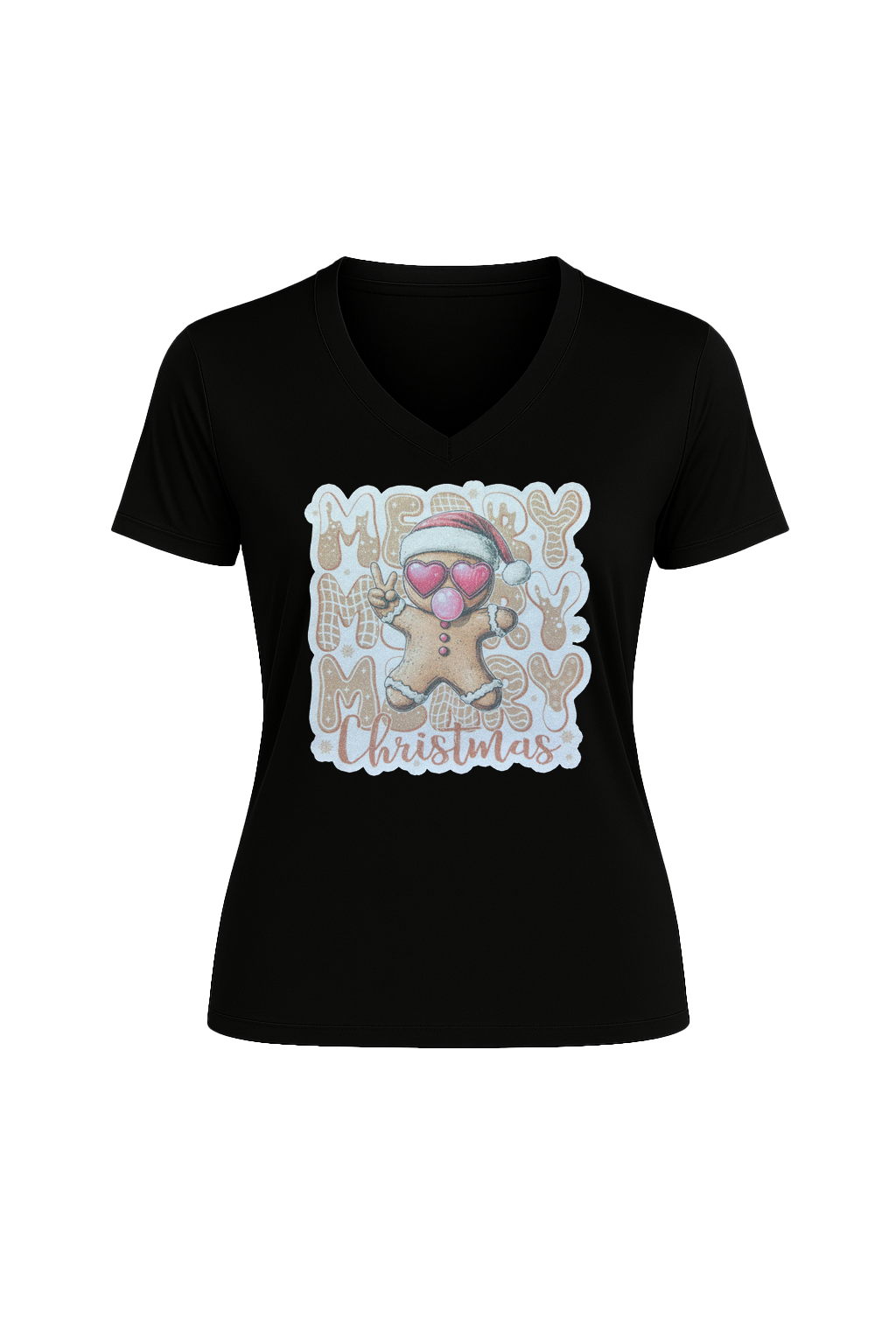 Glitter Gingerbread Bubble Pop Short Sleeve V-Neck Tee