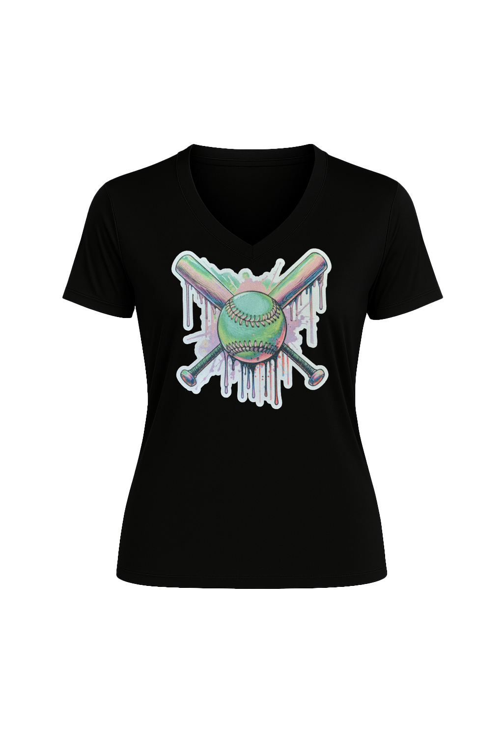 Glitter Green Drip Bats Short Sleeve V-Neck Tee