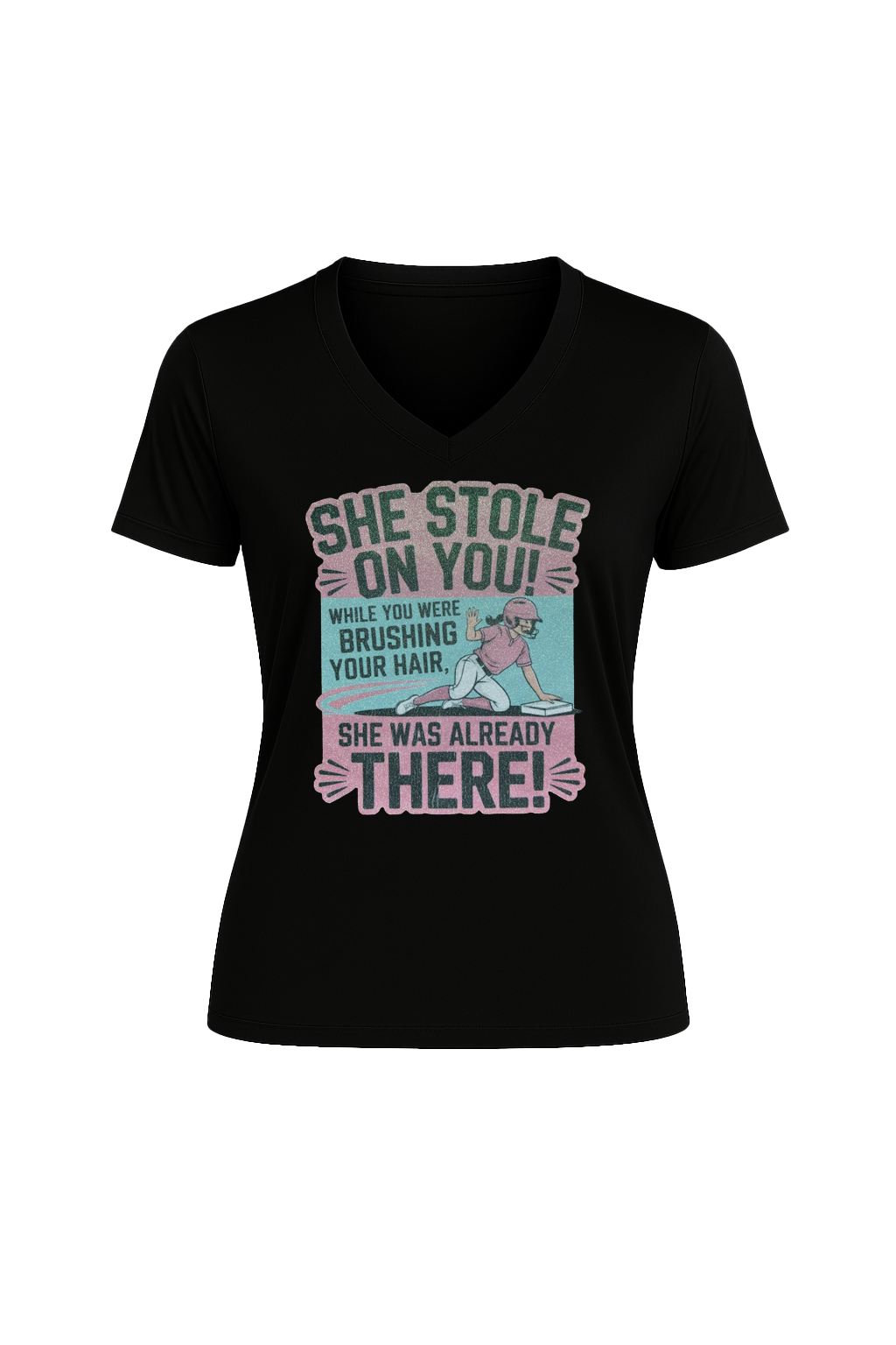 Glitter She Stole On You Short Sleeve V-Neck Tee