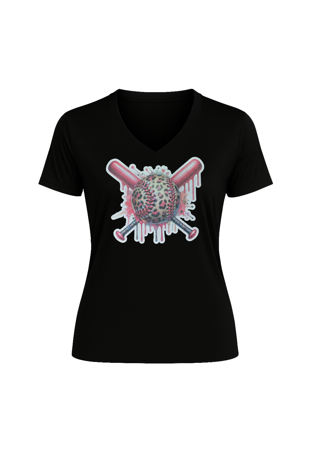 Glitter Leopard Drip Short Sleeve V-Neck Tee