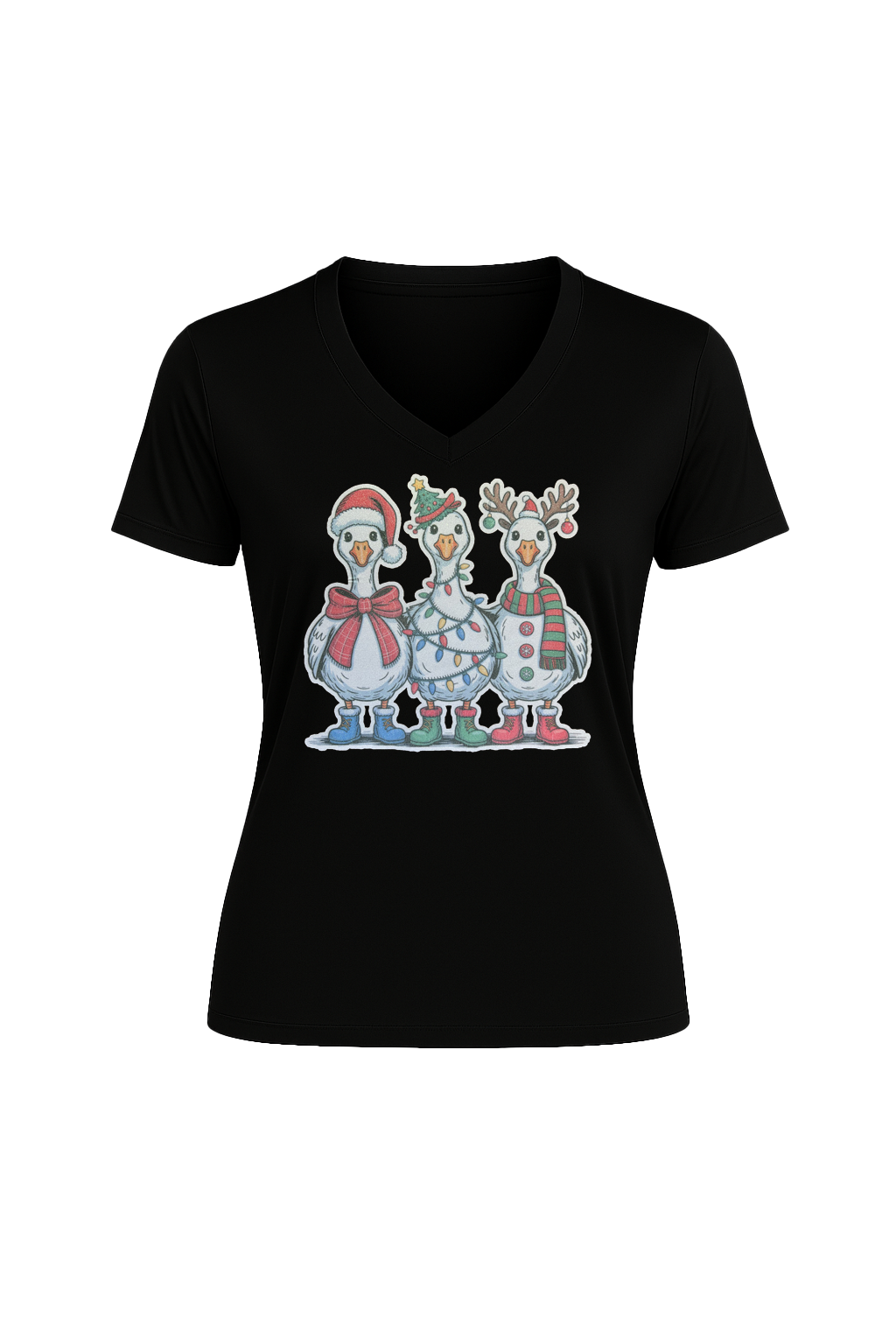Glitter Festive Fowl Short Sleeve V-Neck Tee