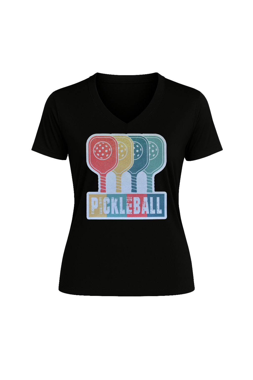 Glitter Pickleball Paddles Short Sleeve V-Neck Tee