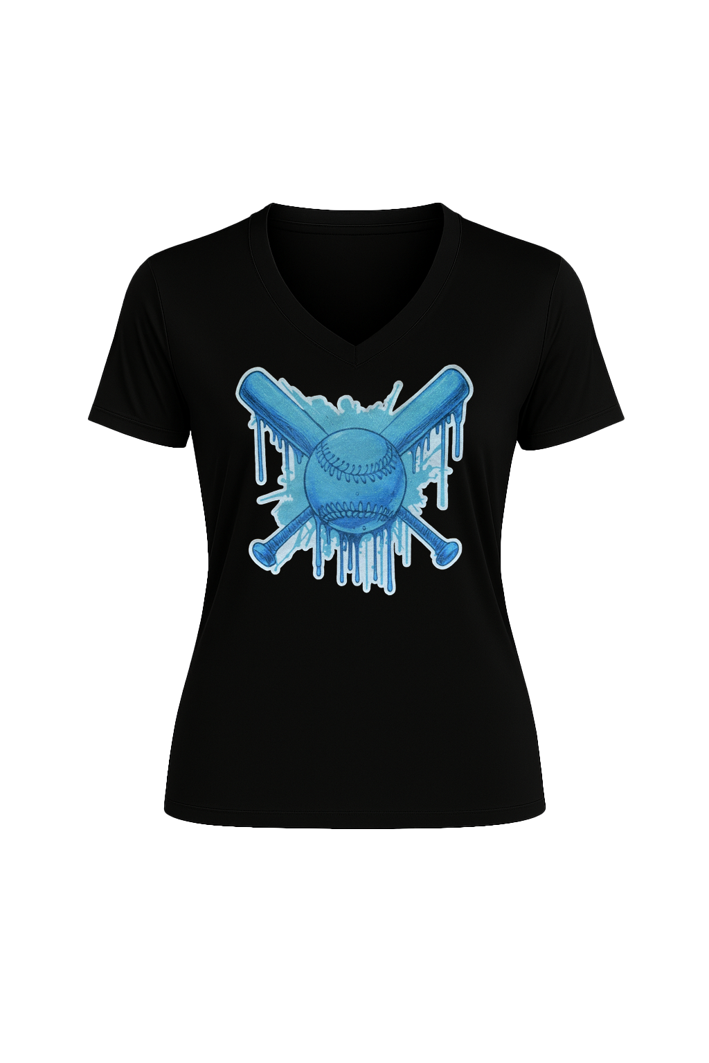 Glitter Blue Drip Bats Short Sleeve V-Neck Tee