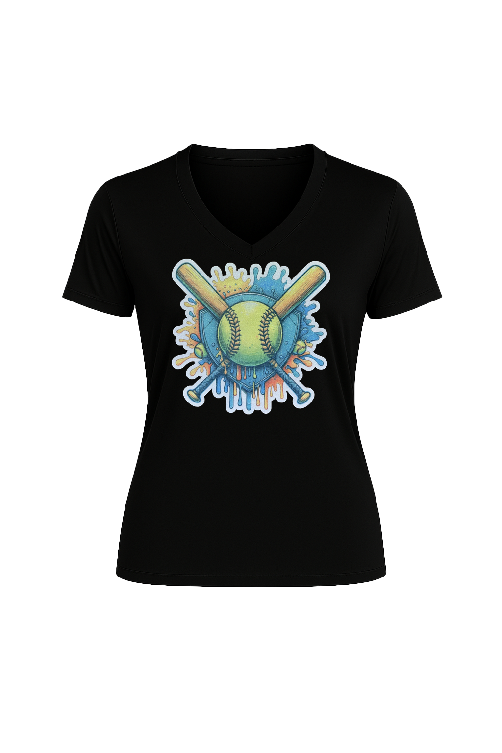 Glitter Blue Shield Short Sleeve V-Neck Tee