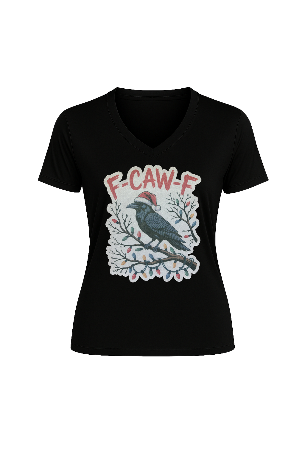 Glitter Christmas Crow Short Sleeve V-Neck Tee