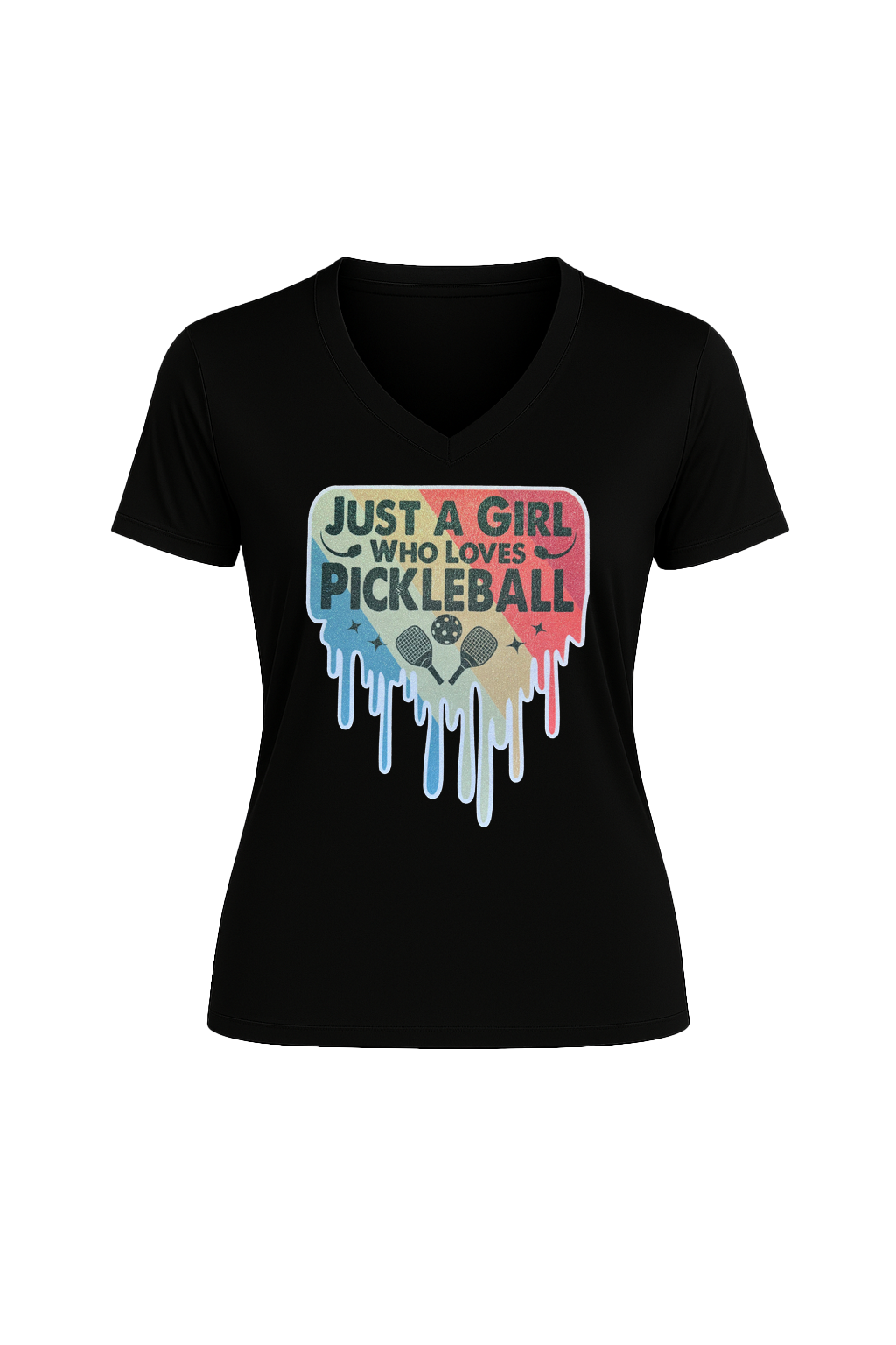Glitter Girl Loves Pickleball Short Sleeve V-Neck Tee