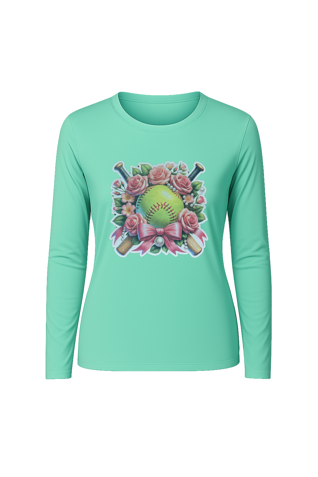 Glitter Softball Bouquet Long Sleeve Tee UPF 50