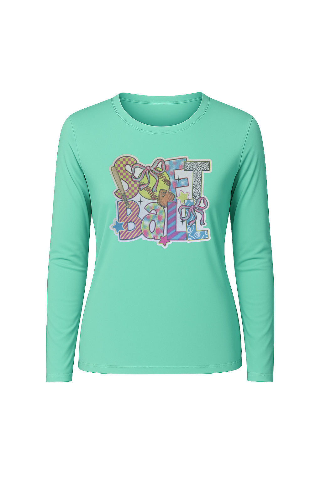 Glitter Softball Collage Long Sleeve Tee UPF 50