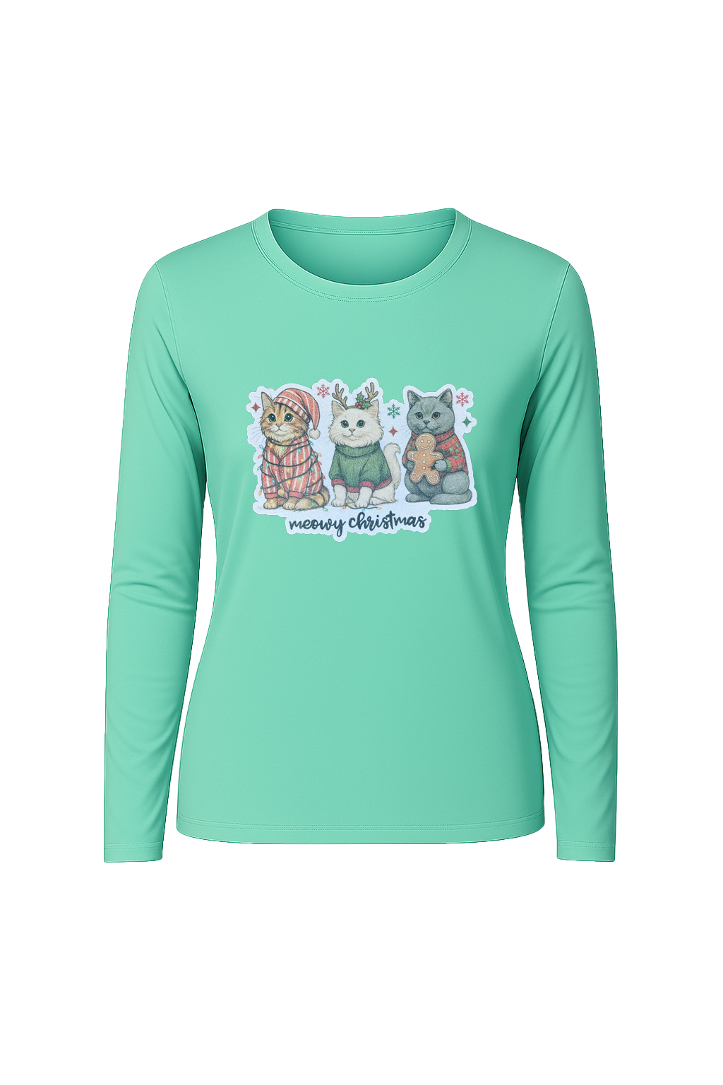 Glitter Christmas Cats Long Sleeve Tee UPF 50
