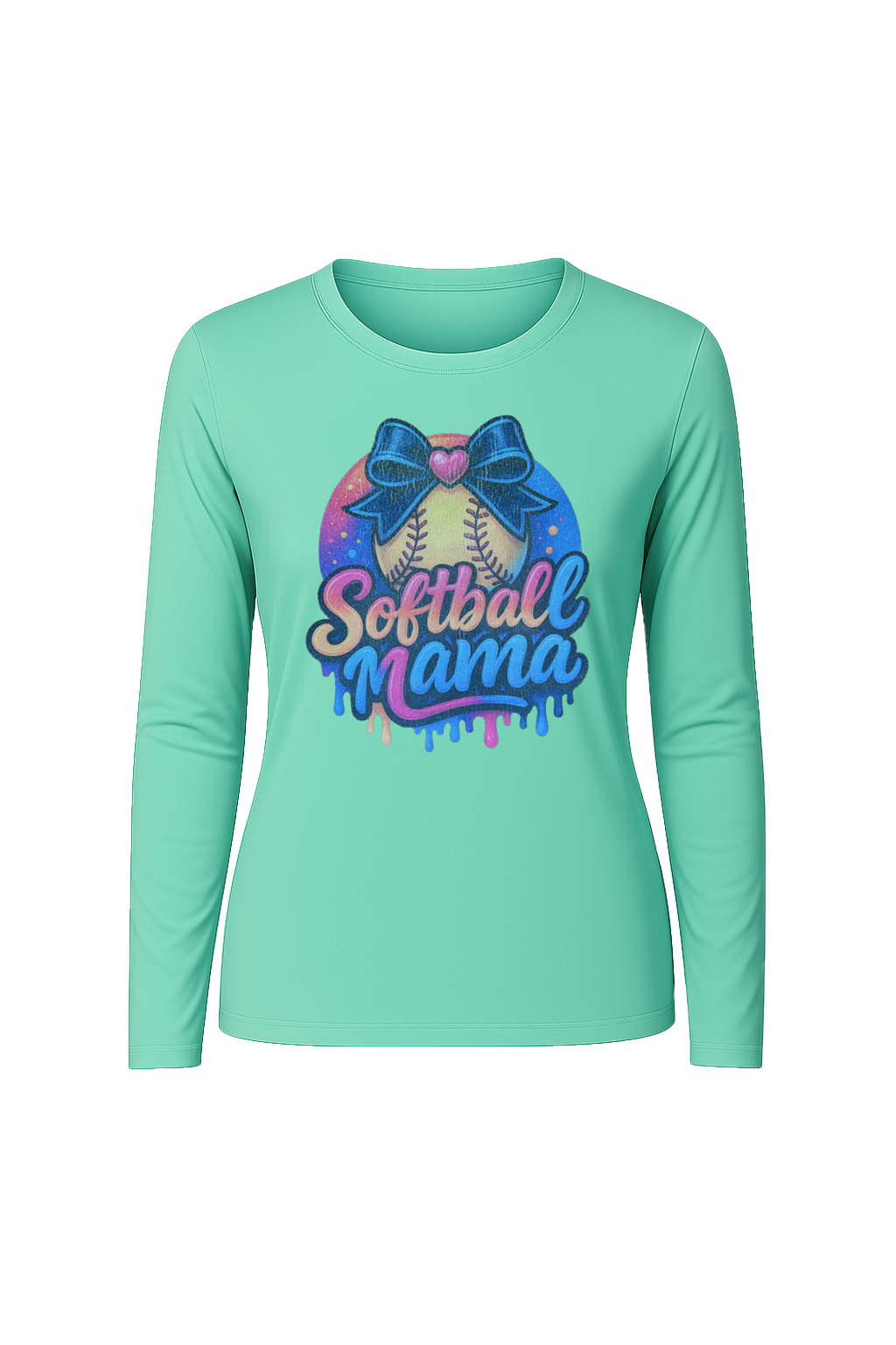 Glitter Softball Mama Drip Long Sleeve Tee UPF 50