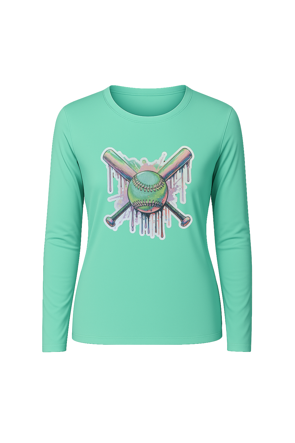 Glitter Green Drip Bats Long Sleeve Tee UPF 50
