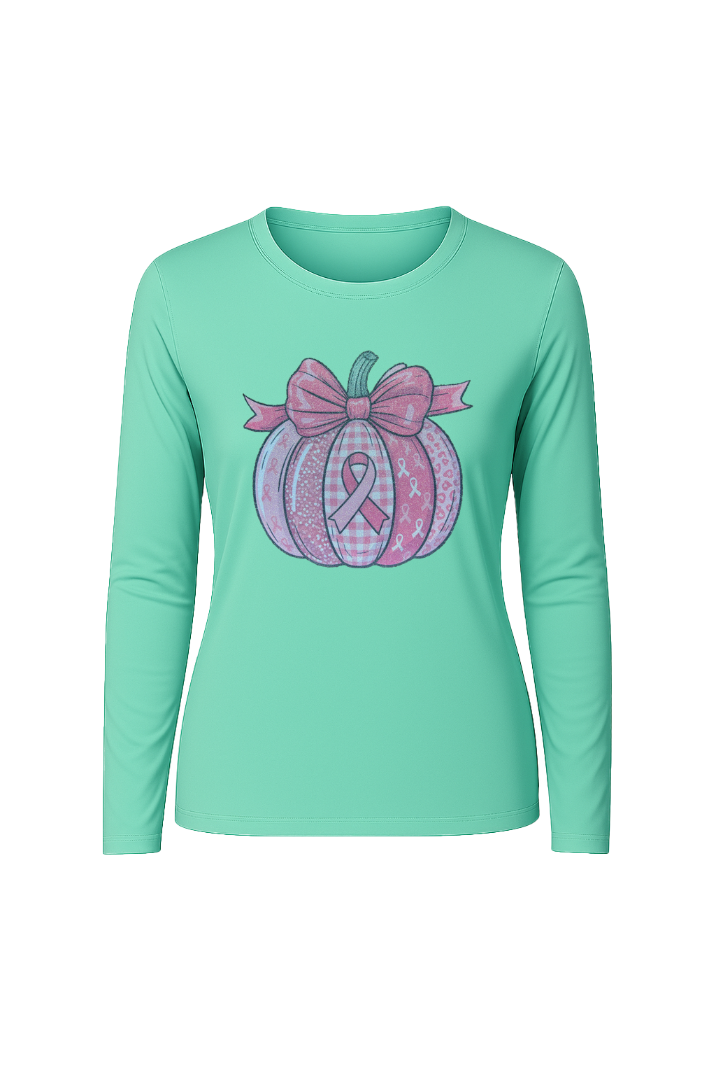 Glitter Breast Cancer Pumpkin Long Sleeve Tee UPF 50
