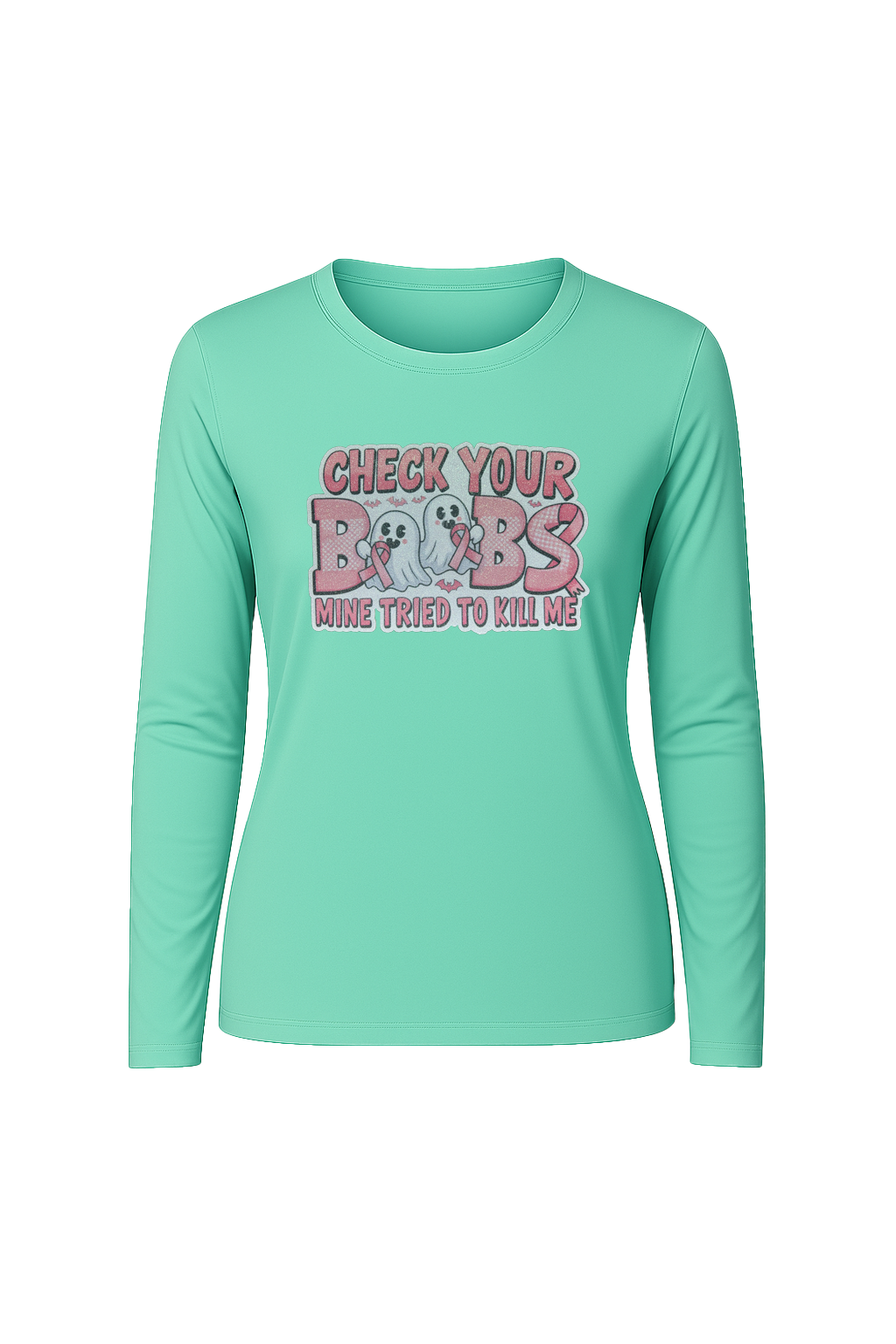 Glitter Check Your Boobs Long Sleeve Tee UPF 50