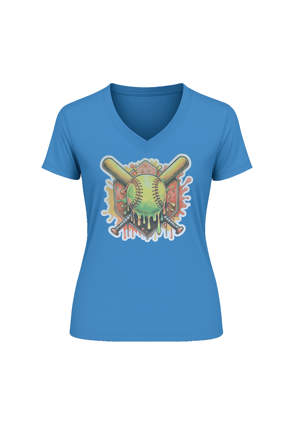 Glitter Orange Shield Short Sleeve V-Neck Tee