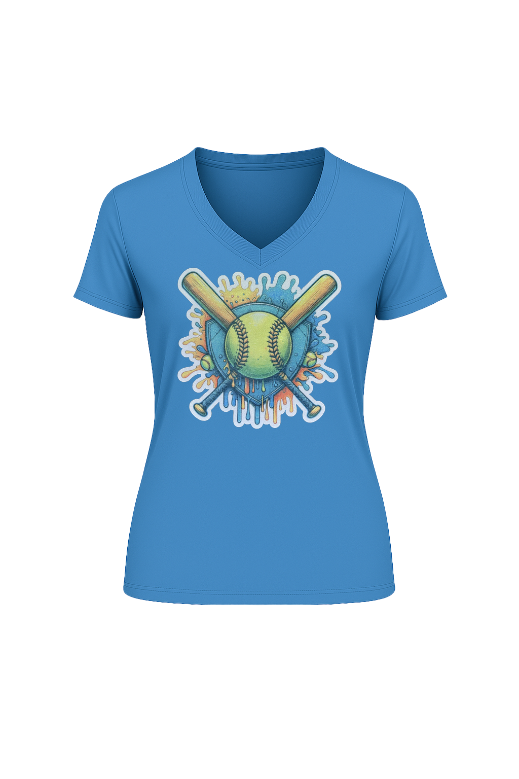 Glitter Blue Shield Short Sleeve V-Neck Tee
