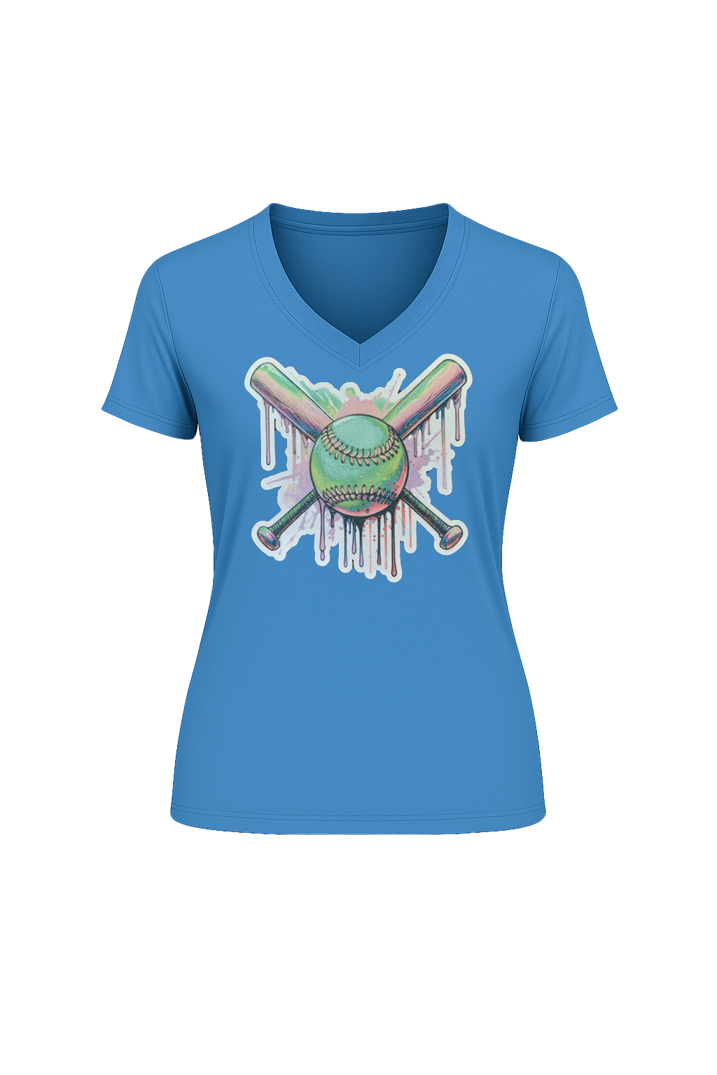 Glitter Green Drip Bats Short Sleeve V-Neck Tee