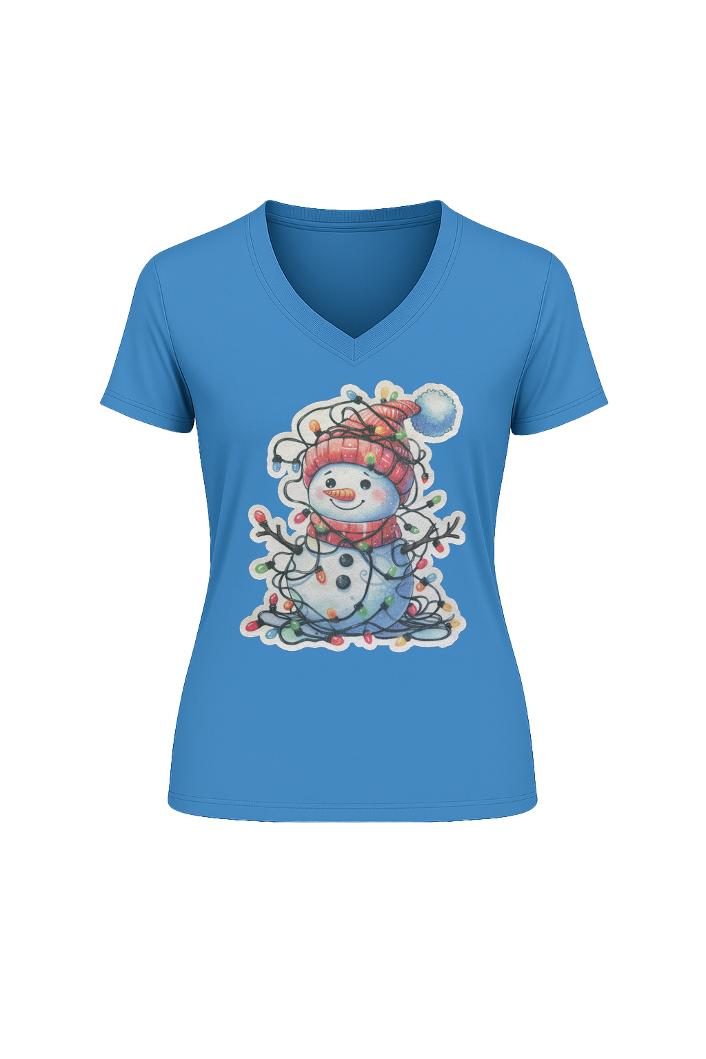 Glitter Tangled Snowman Short Sleeve V-Neck Tee