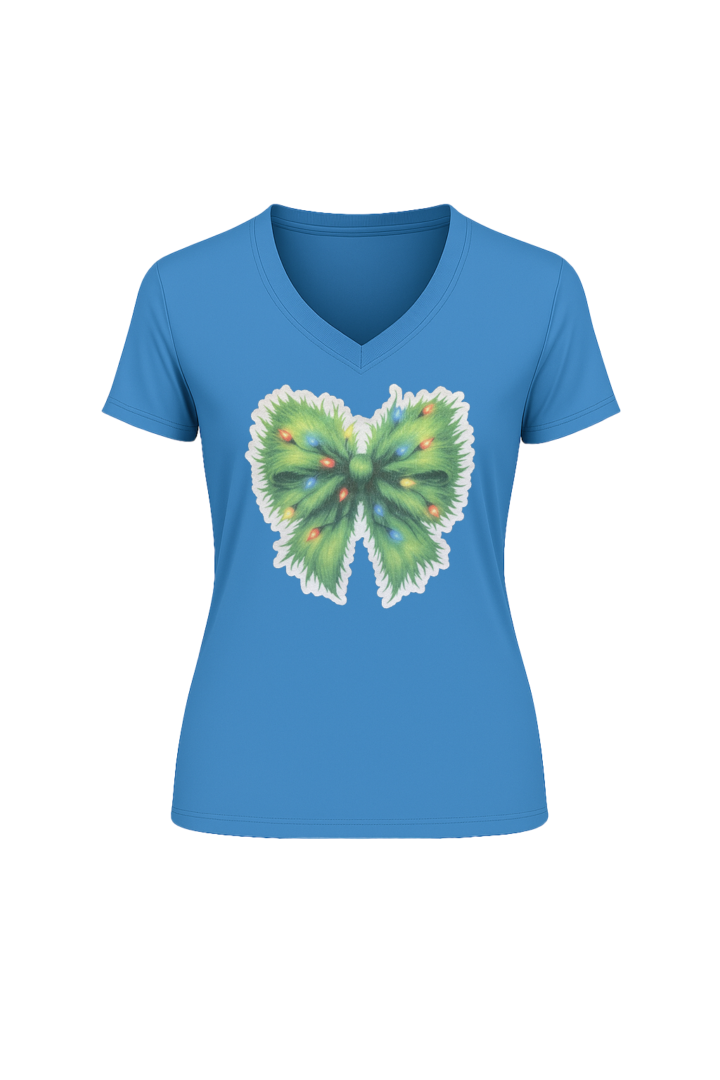 Glitter Evergreen Bow Short Sleeve V-Neck Tee