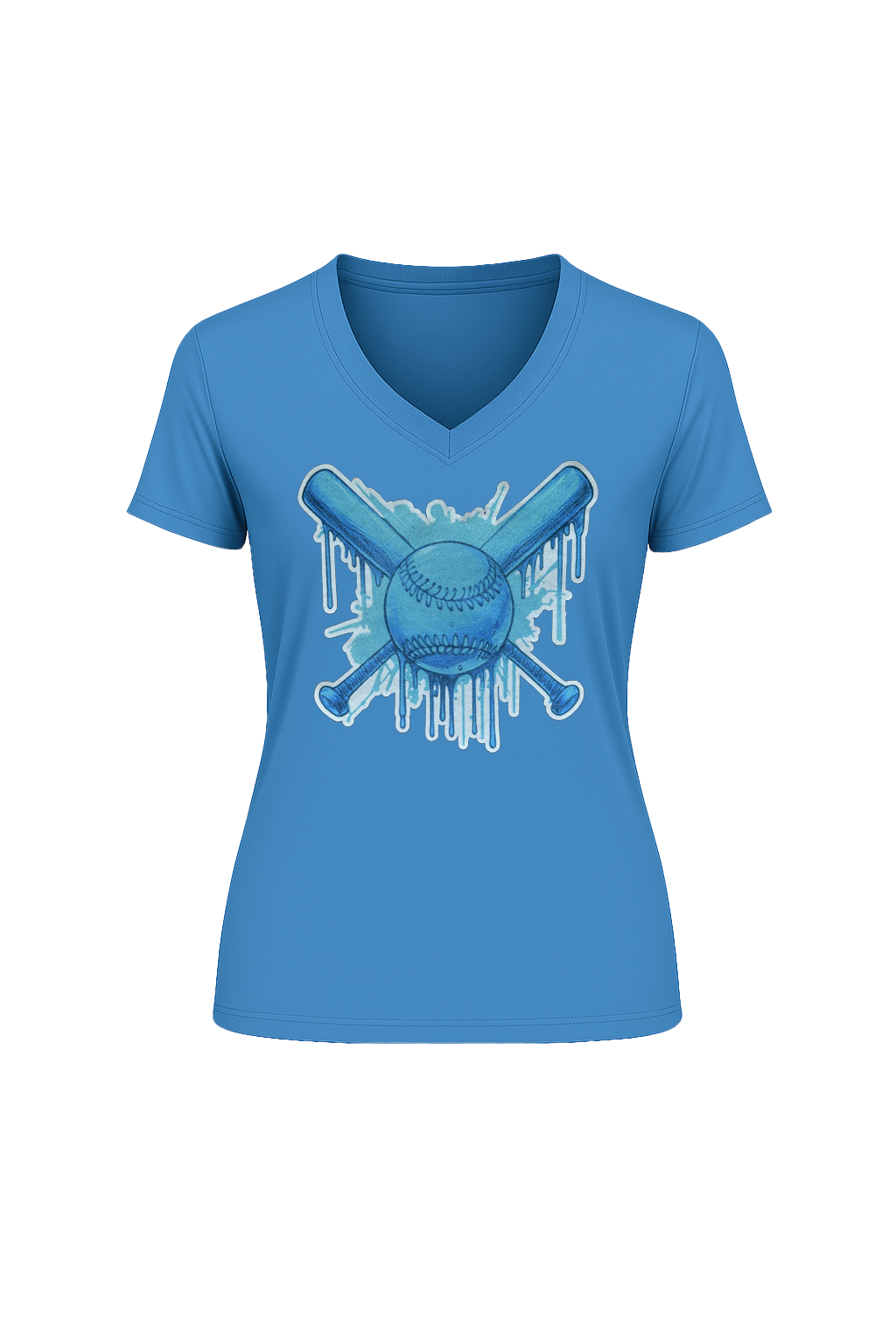 Glitter Blue Drip Bats Short Sleeve V-Neck Tee
