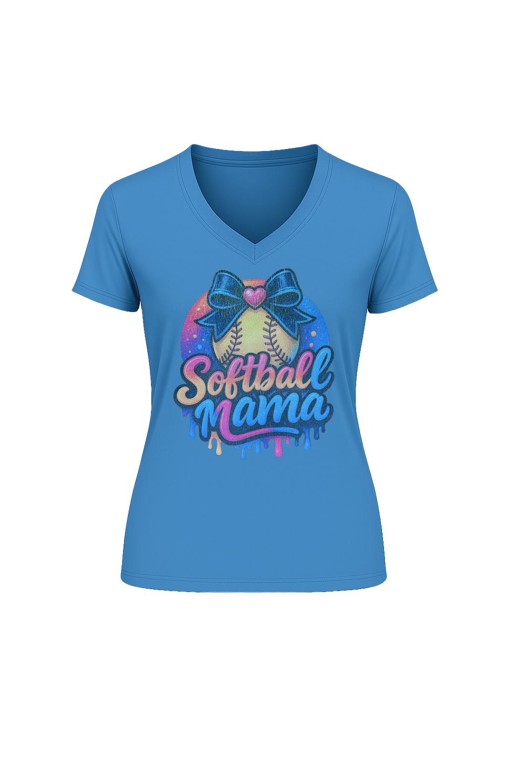 Glitter Softball Mama Drip Short Sleeve V-Neck Tee