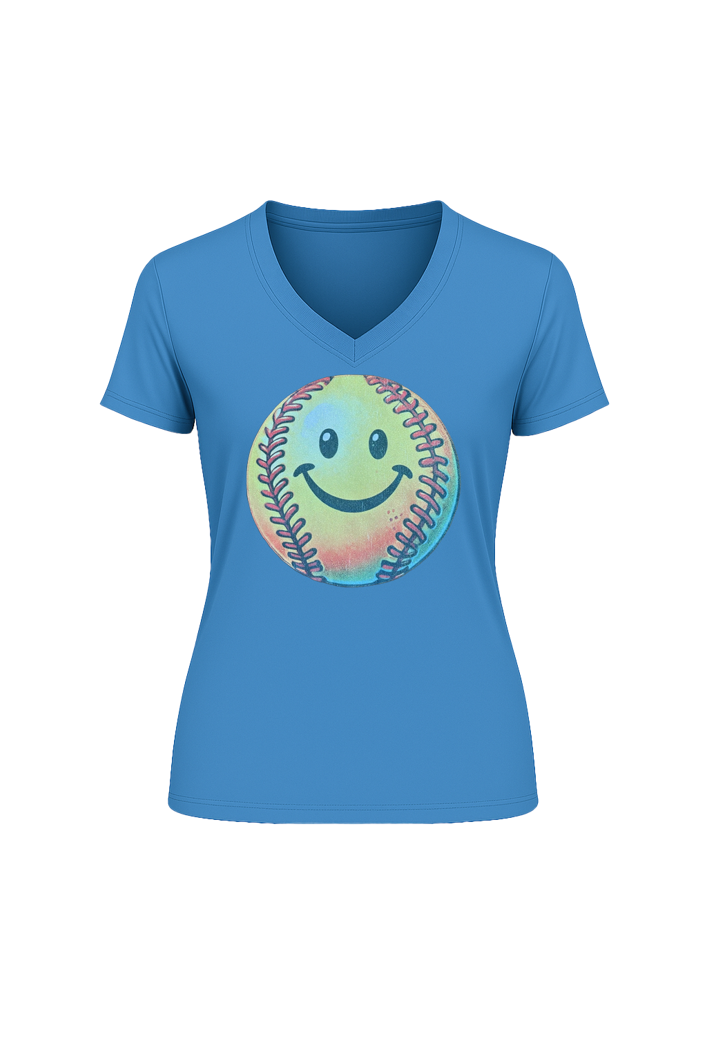 Glitter Happy Softball Short Sleeve V-Neck Tee