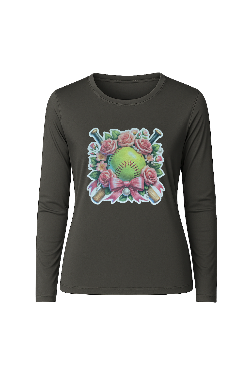 Glitter Softball Bouquet Long Sleeve Tee UPF 50