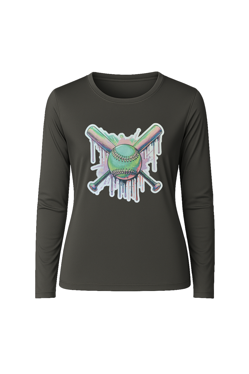 Glitter Green Drip Bats Long Sleeve Tee UPF 50