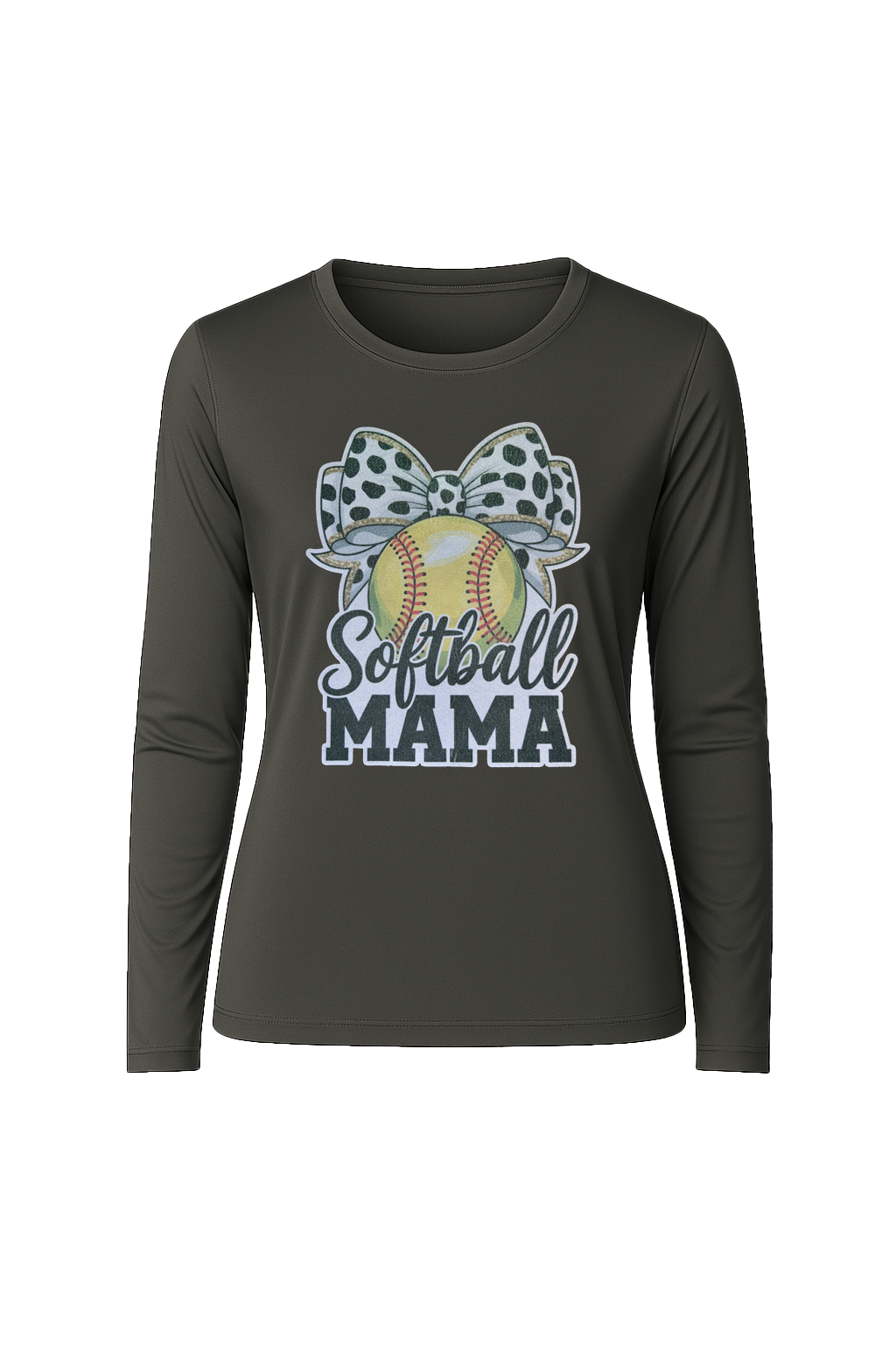 Glitter Softball Mama Bow Long Sleeve Tee UPF 50