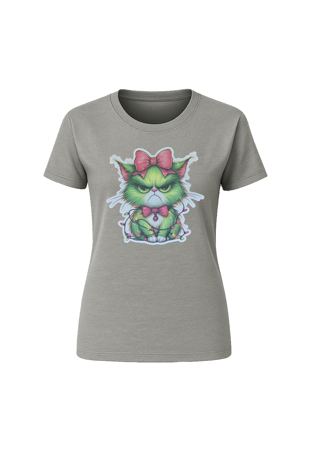 Glitter Grumpy Green Cat Short Sleeve Tee