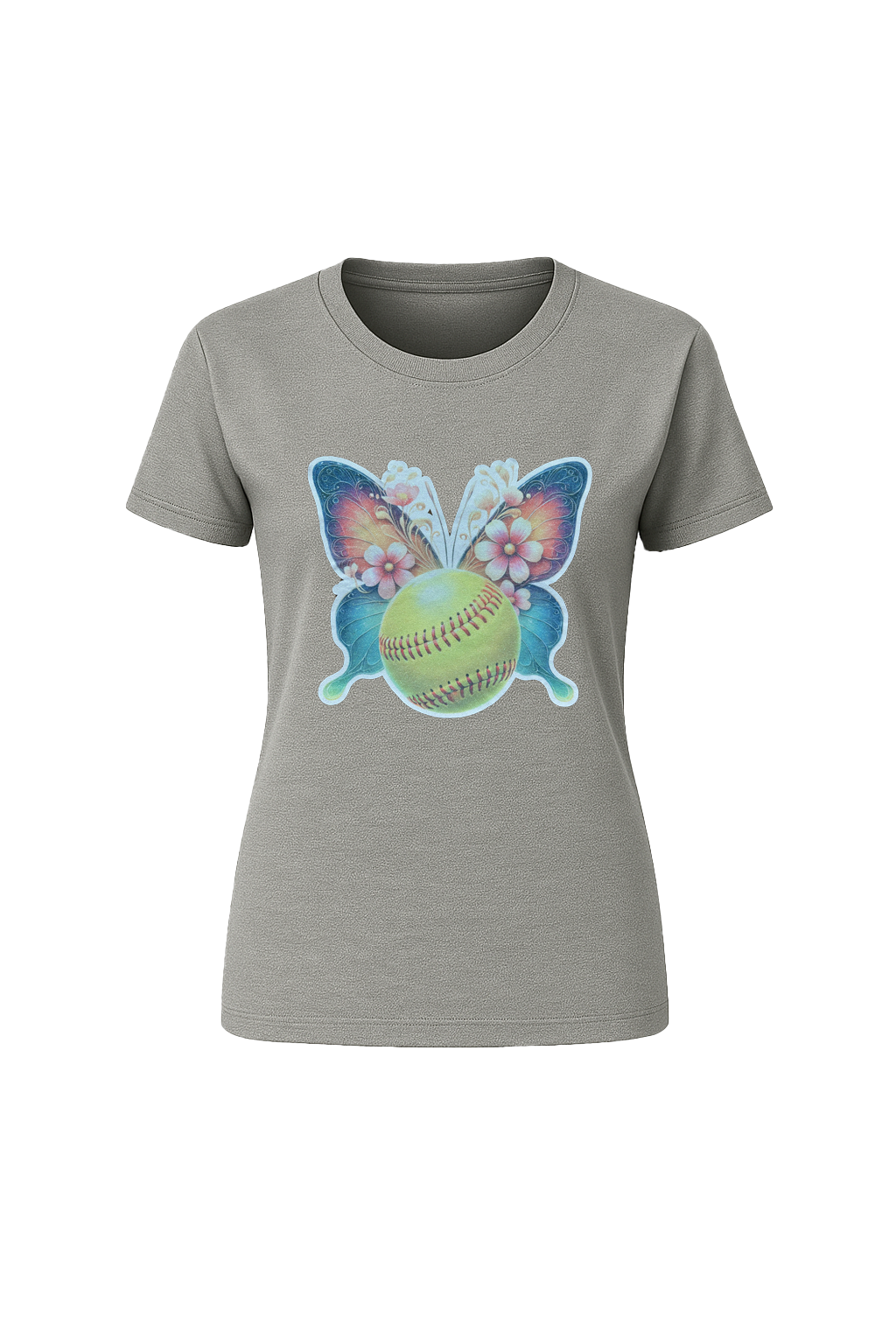 Glitter Softball Butterfly Short Sleeve Tee