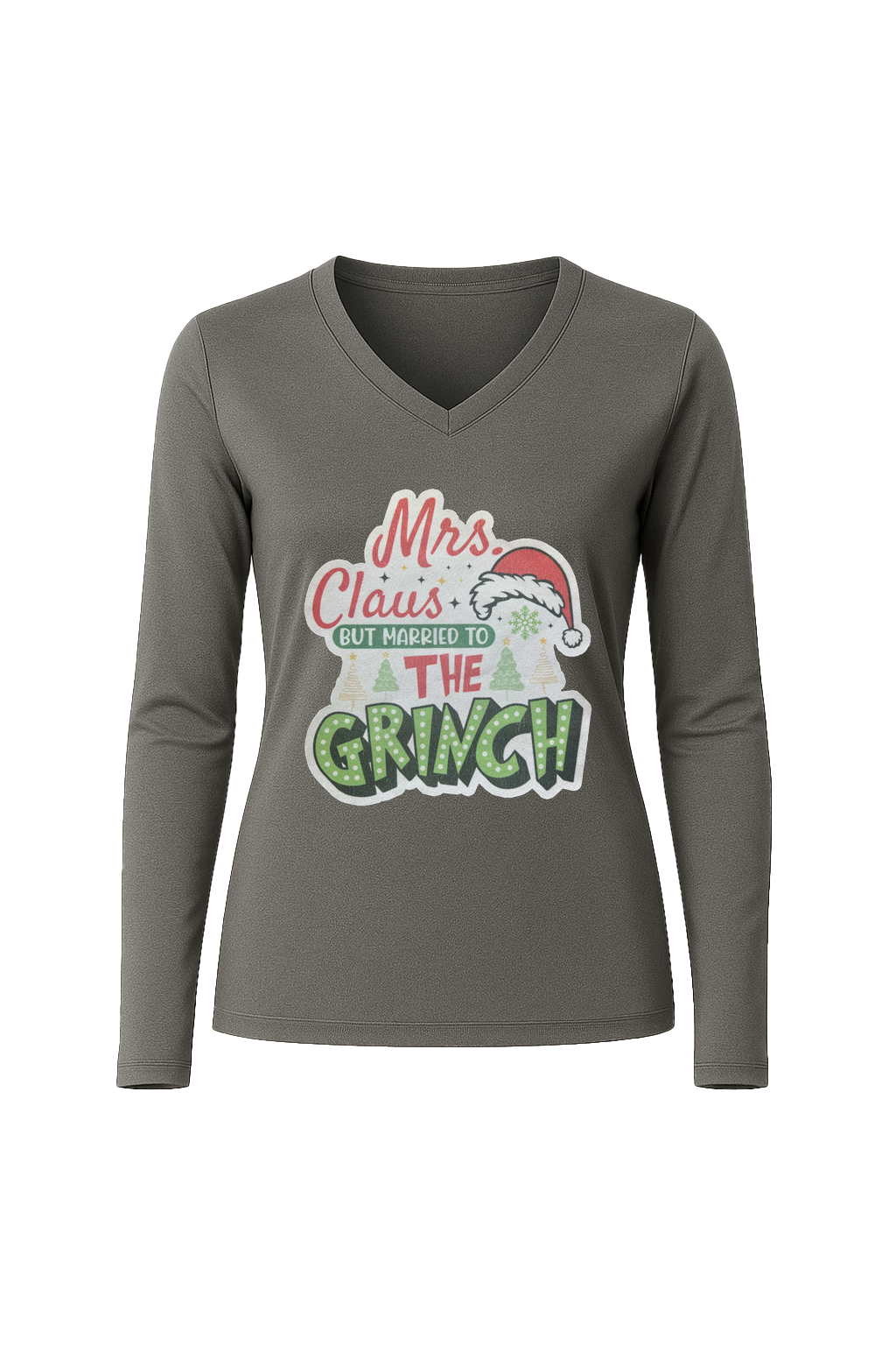 Glitter Married To The Grinch Long Sleeve V-Neck Tee