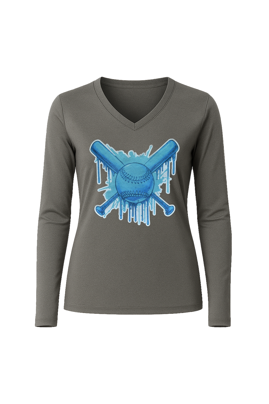 Glitter Blue Drip Bats Long Sleeve V-Neck Tee