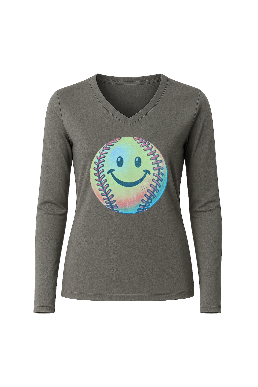 Glitter Happy Softball Long Sleeve V-Neck Tee