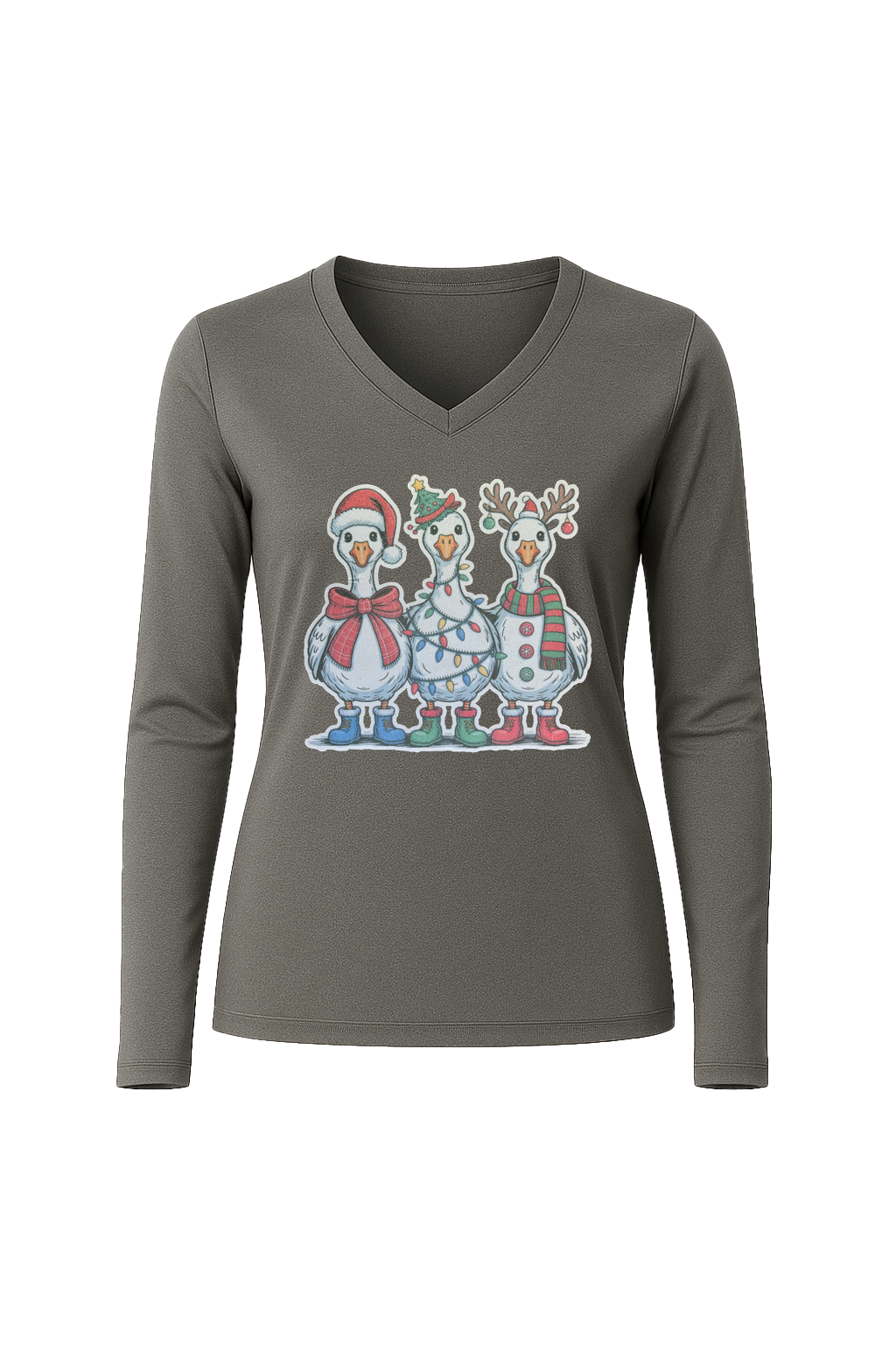 Glitter Festive Fowl Long Sleeve V-Neck Tee