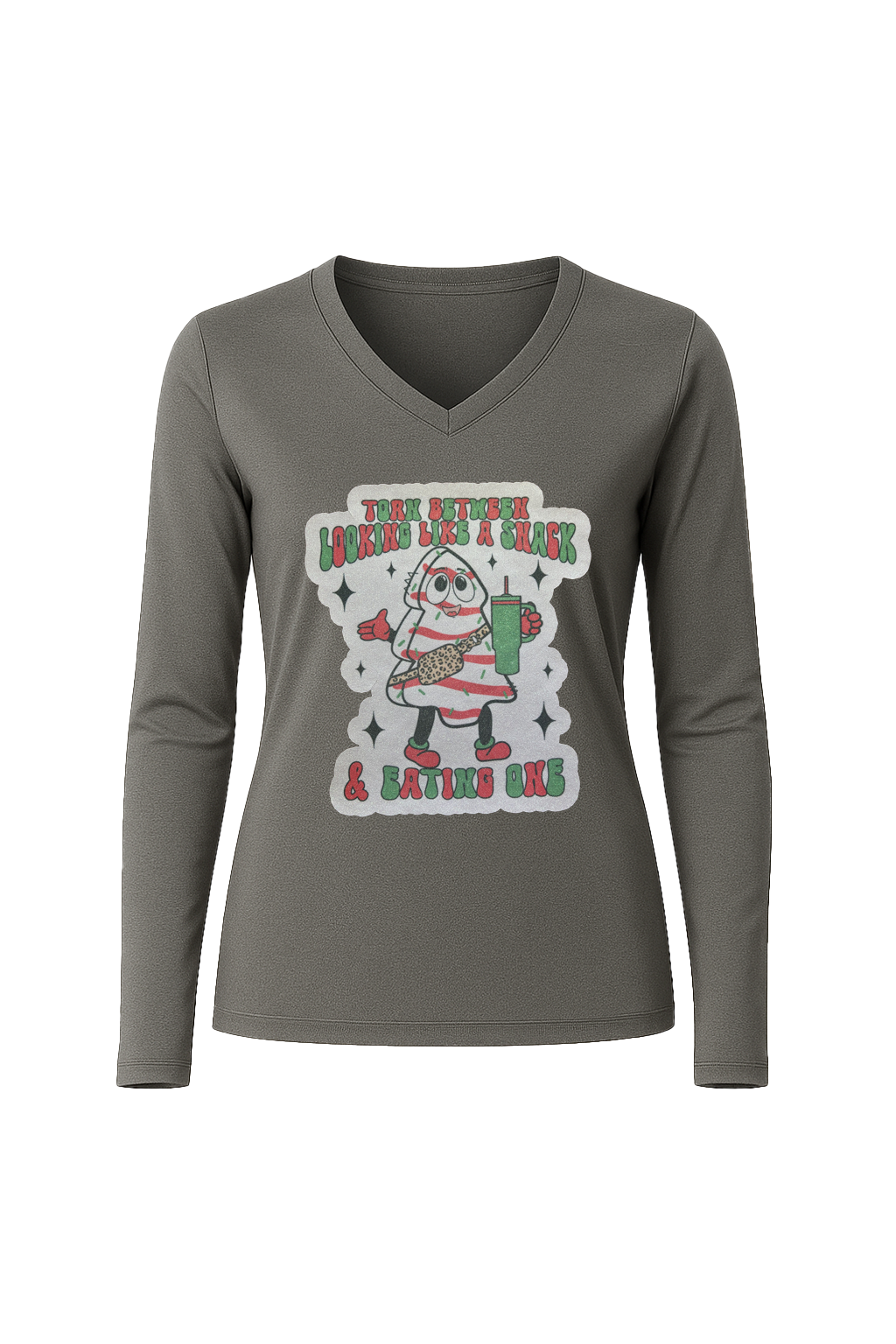 Glitter Christmas Snack Long Sleeve V-Neck Tee