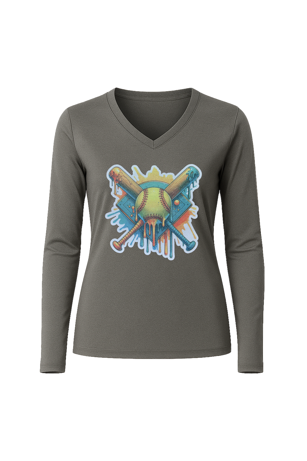 Glitter Teal Shield Long Sleeve V-Neck Tee