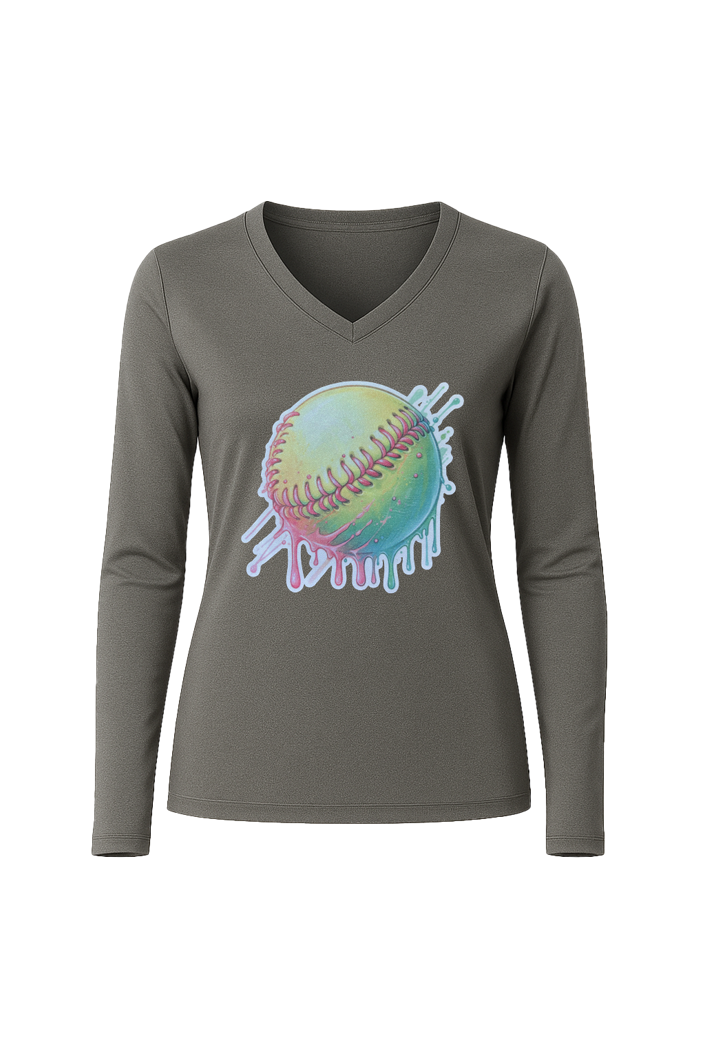 Glitter Softball Drip Long Sleeve V-Neck Tee