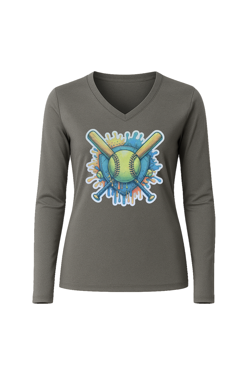 Glitter Blue Shield Long Sleeve V-Neck Tee