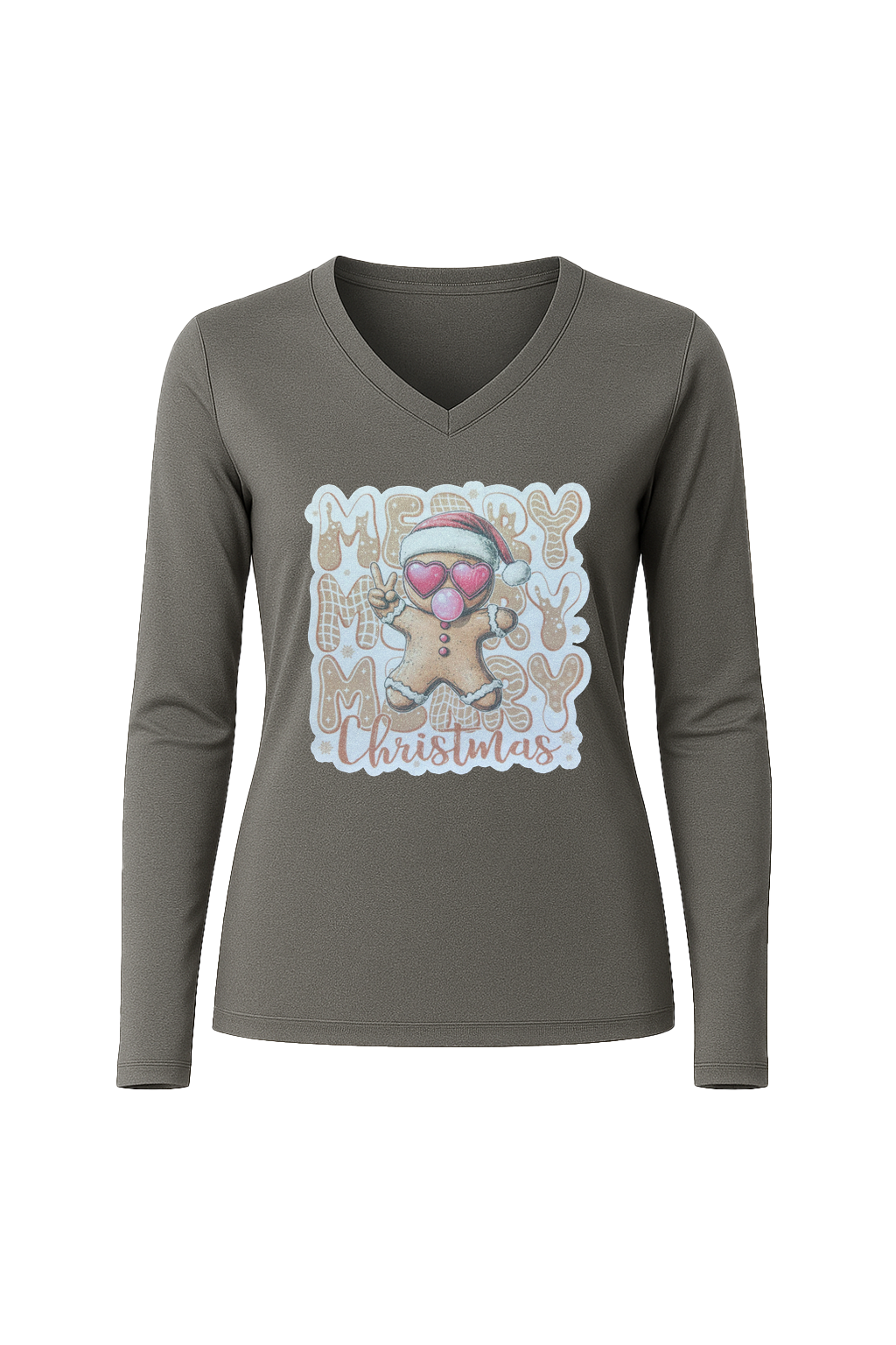 Glitter Gingerbread Bubble Pop Long Sleeve V-Neck Tee