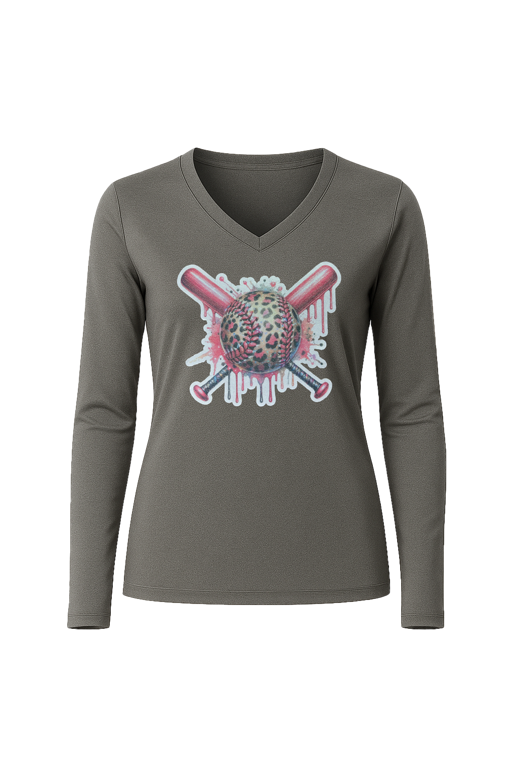 Glitter Leopard Drip Long Sleeve V-Neck Tee