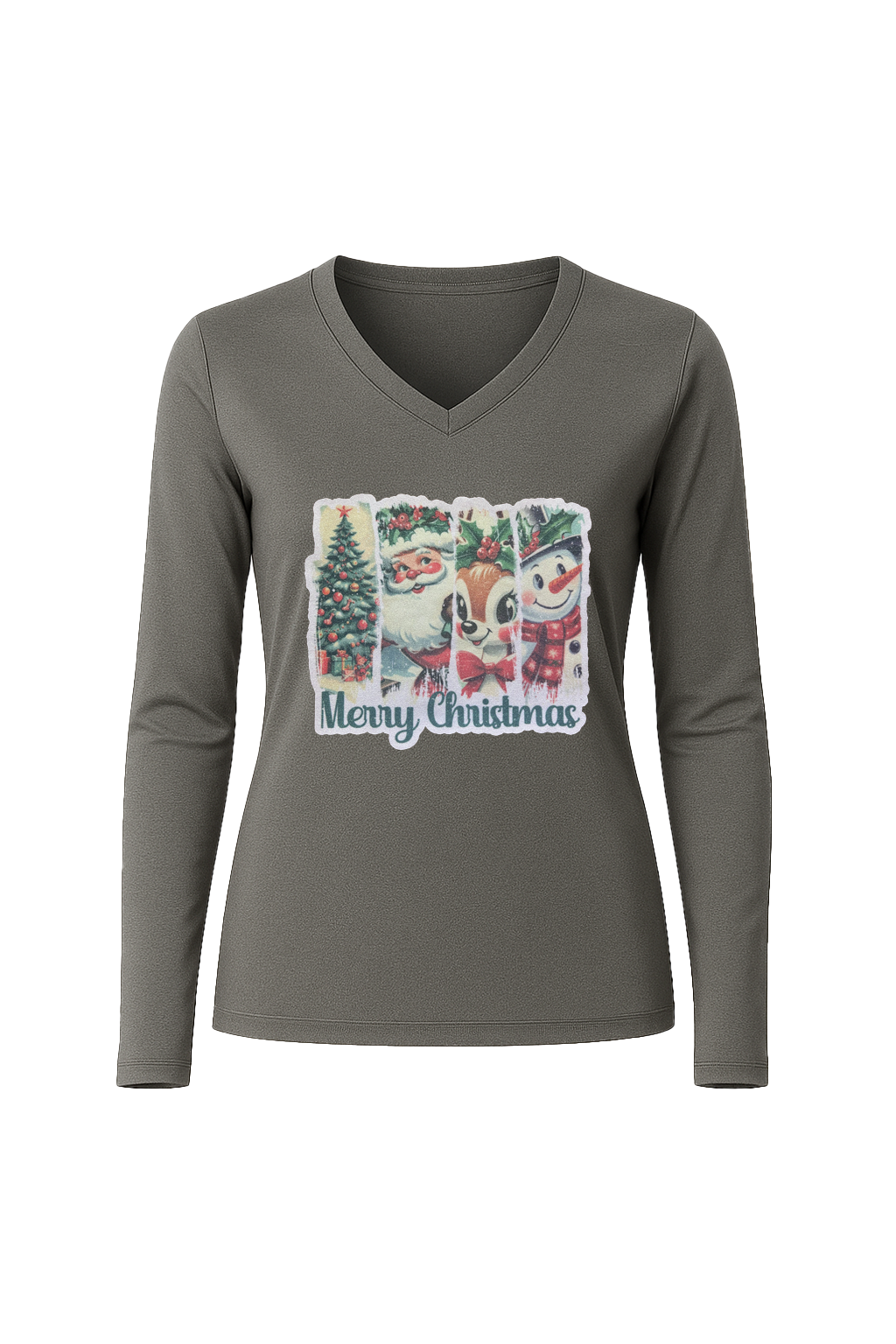 Glitter Christmas Collage Long Sleeve V-Neck Tee