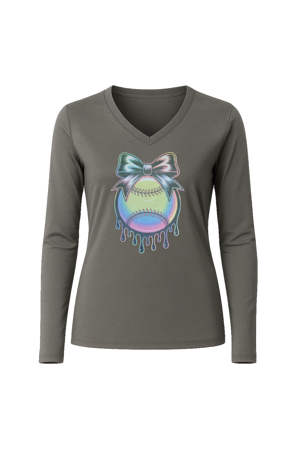 Glitter Neon Drip Long Sleeve V-Neck Tee