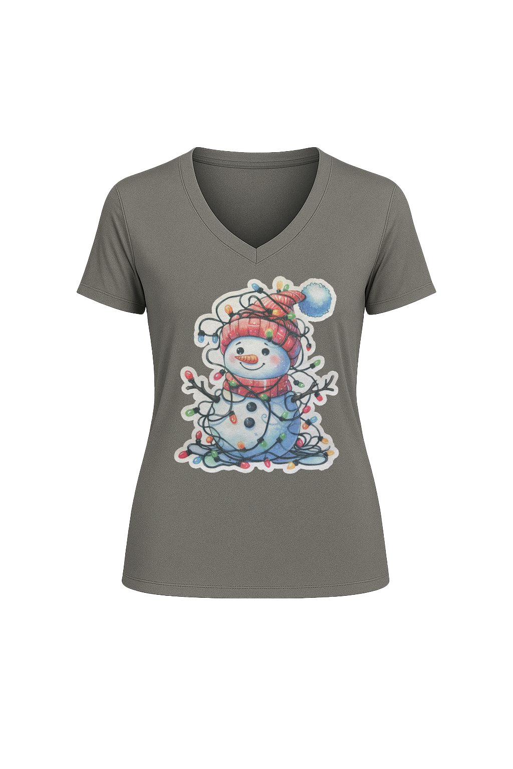 Glitter Tangled Snowman Short Sleeve V-Neck Tee