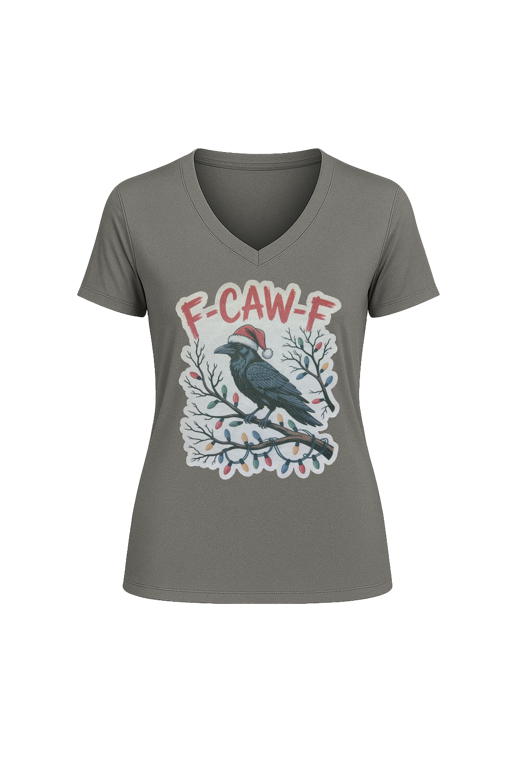 Glitter Christmas Crow Short Sleeve V-Neck Tee