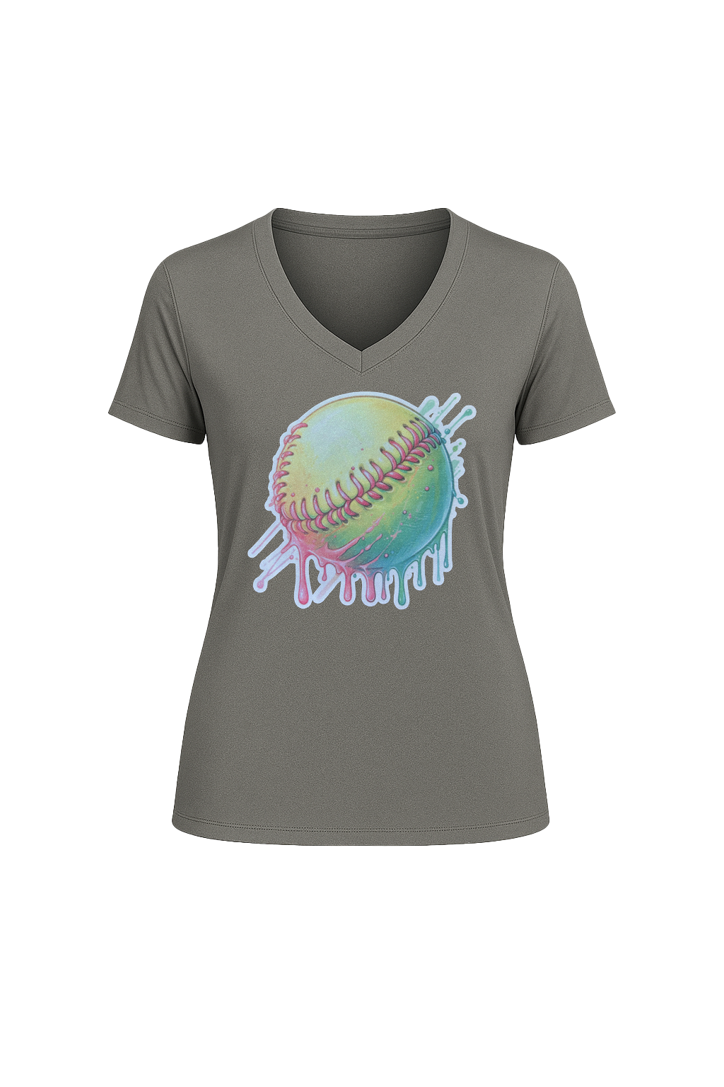 Glitter Softball Drip Short Sleeve V-Neck Tee
