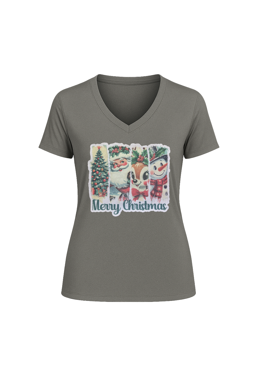 Glitter Christmas Collage Short Sleeve V-Neck Tee