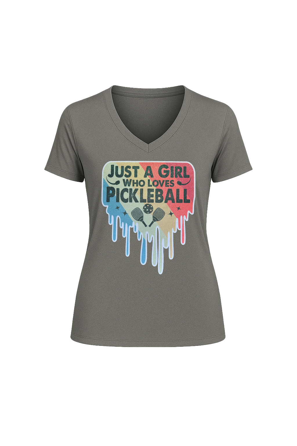 Glitter Girl Loves Pickleball Short Sleeve V-Neck Tee
